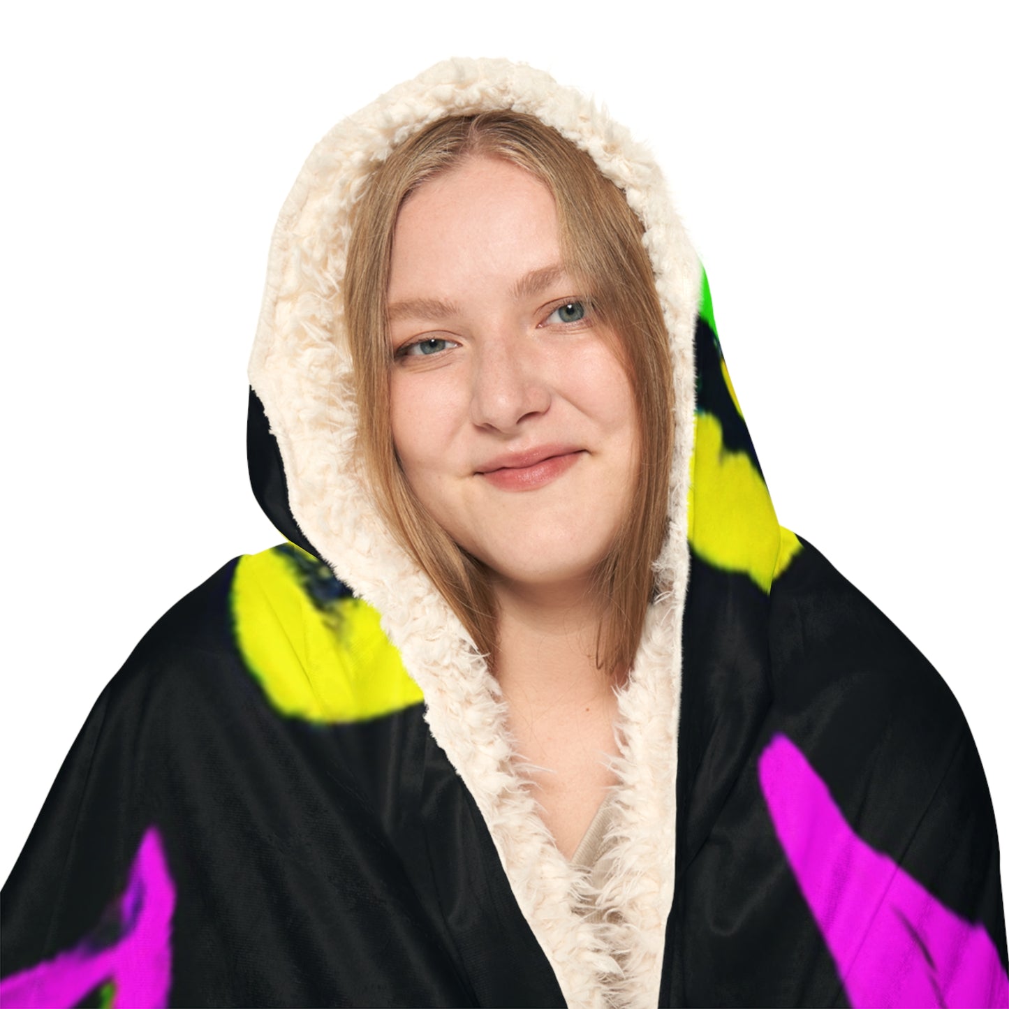 "Neon Night Owls" - NEON Owls Art Hooded Snuggle Blanket