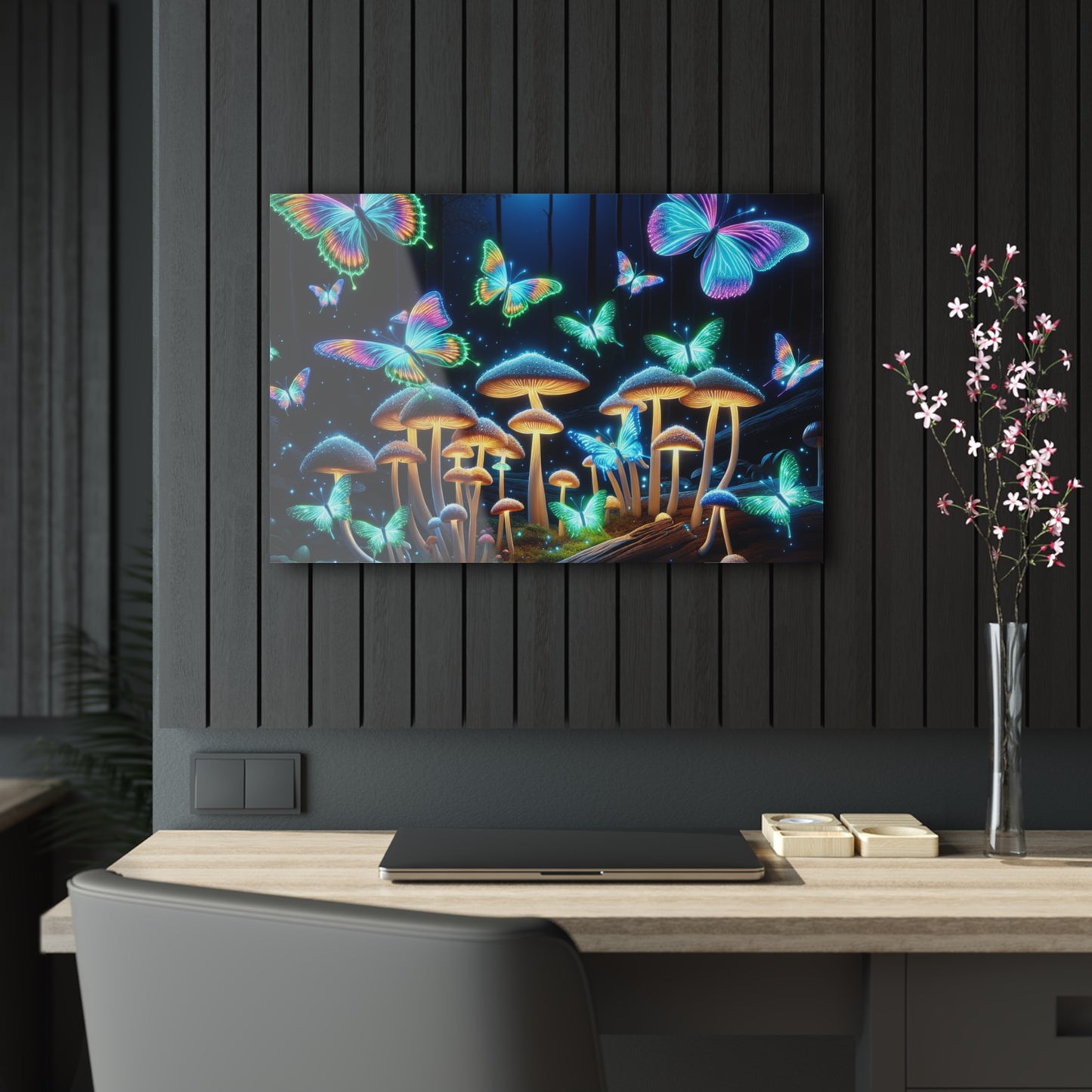 "Neon Dreamscapes" Butterflies & Mushrooms 1/4" Glossy Acrylic Art