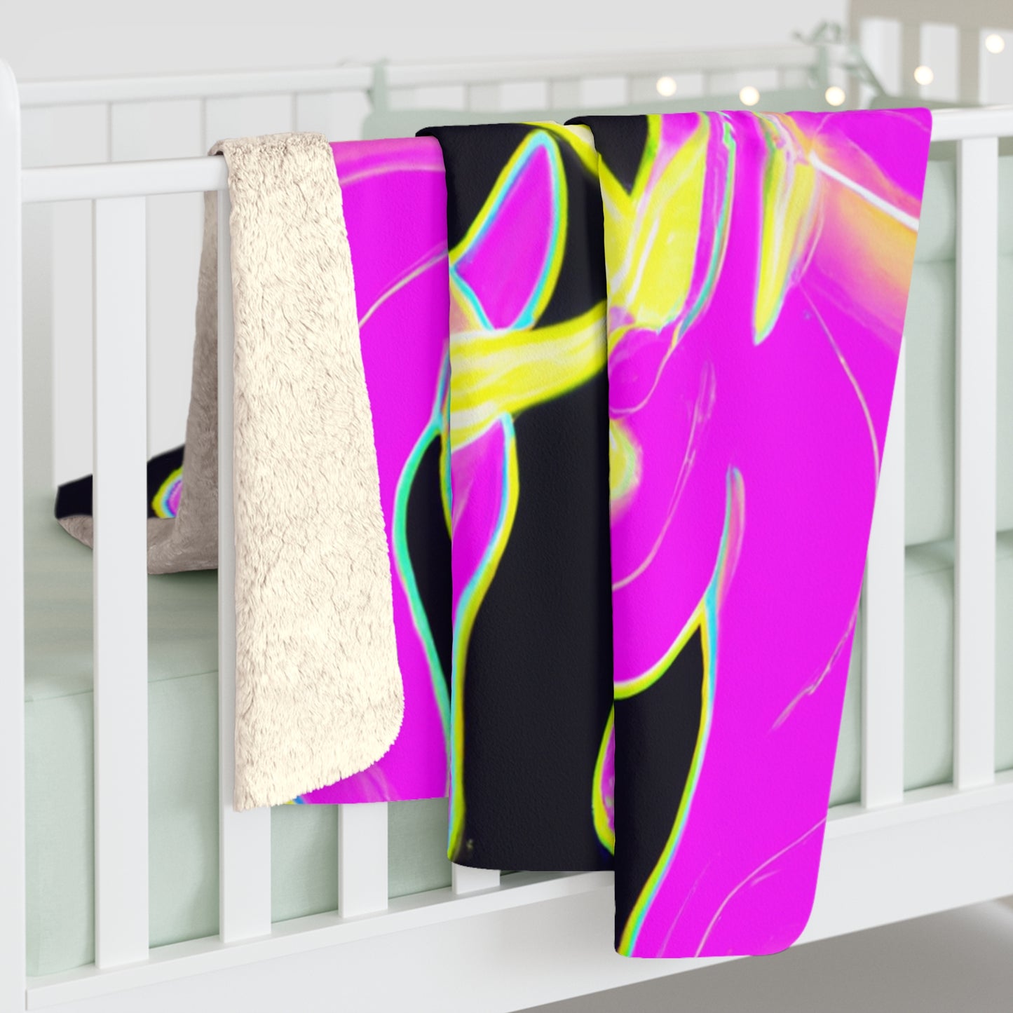 "Rainbow Illusions" - NEON Unicorns Art Sherpa Blanket