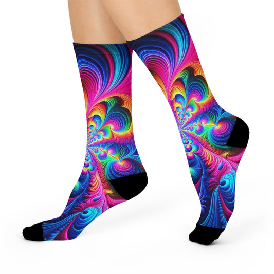 Vibrant Jubilant Neon Infinity Hypnotia. Trippy Cushioned Crew Socks