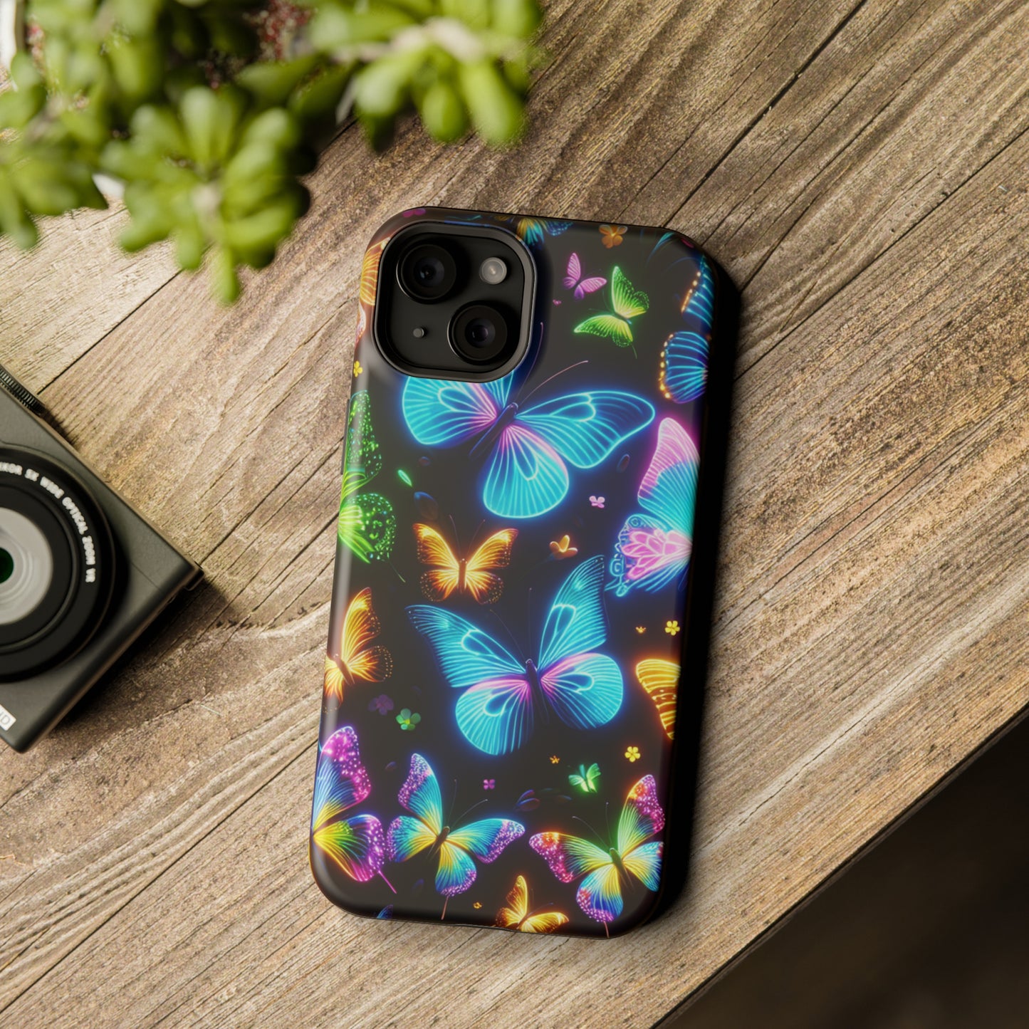 Luminous Butterfly Radiance Neon Butterflies Premium Art Magsafe Magnet Tough IPhone 13 14 15 Pro Plus Max and Mini in Matte and Glossy Phone cases