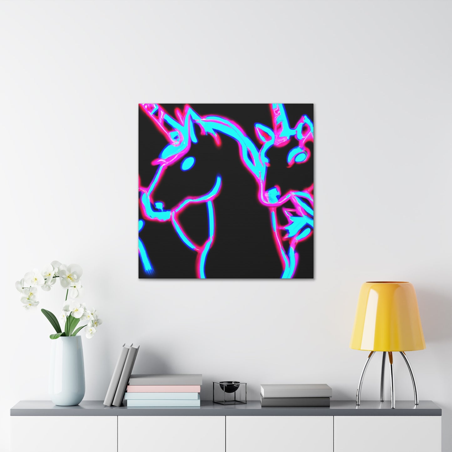Vibrant Neon Dreamscape NEON Unicorns Art Canvas