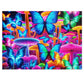 Neon Splendor. - Neon Butterflies and Mushrooms Puzzle 30, 110, 252, and 1000 Pieces
