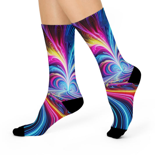 Neon Infinity Ouroboros. Trippy Cushioned Crew Socks
