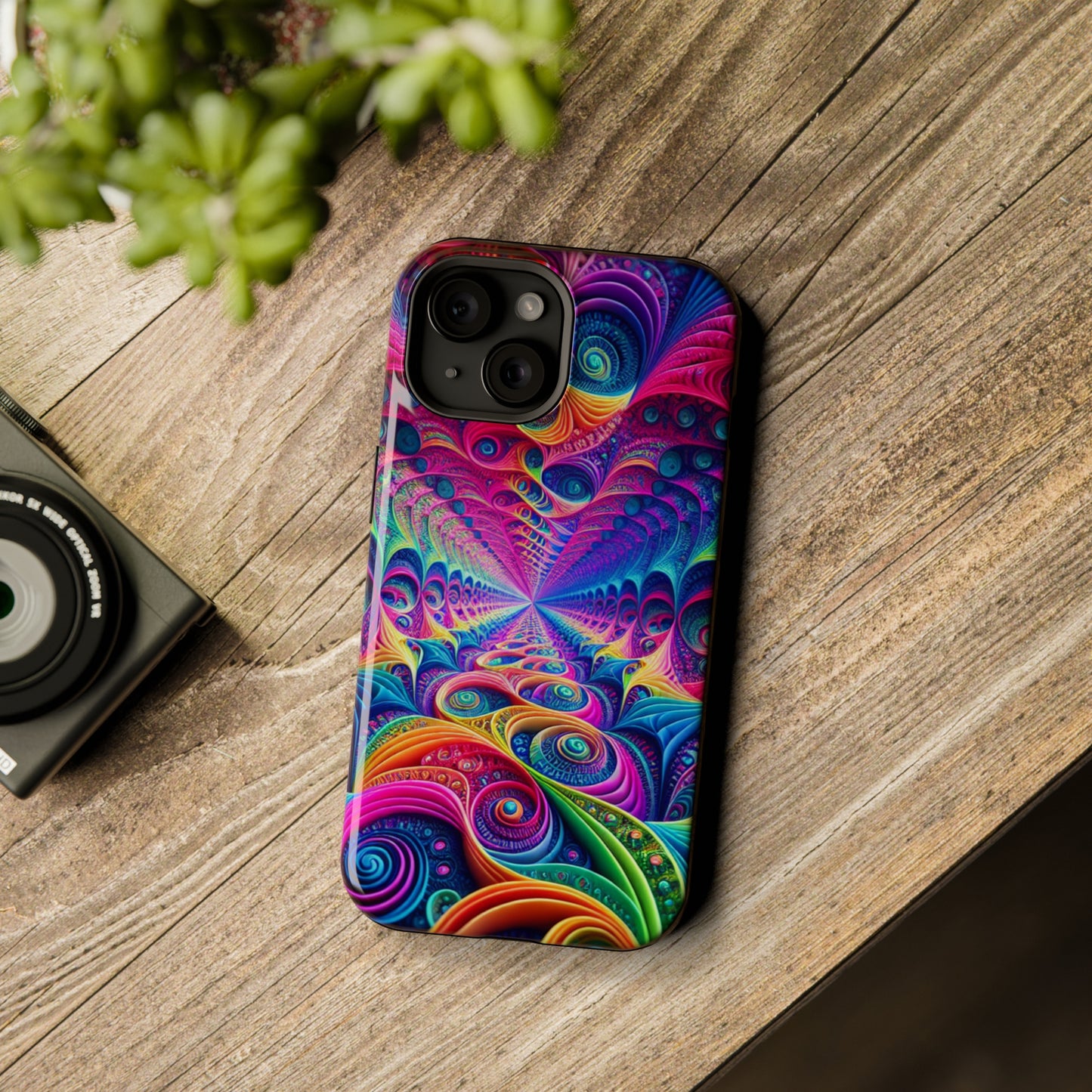 Cosmic Electric Rainbow Frenzy. Neon Trippy Infinity Patterns Premium Art Magsafe Magnet Tough IPhone 13 14 15 Pro Plus Max and Mini in Matte and Glossy Phone cases