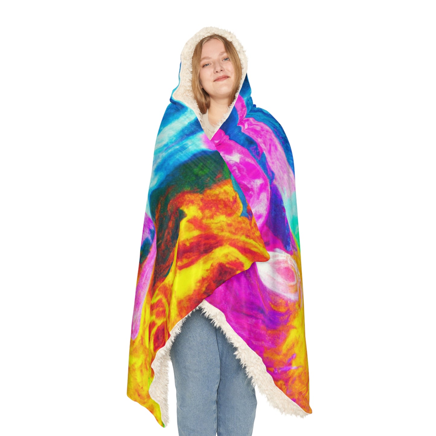"Neon Unicorn Fantasy" - NEON Unicorns Art Hooded Snuggle Blanket