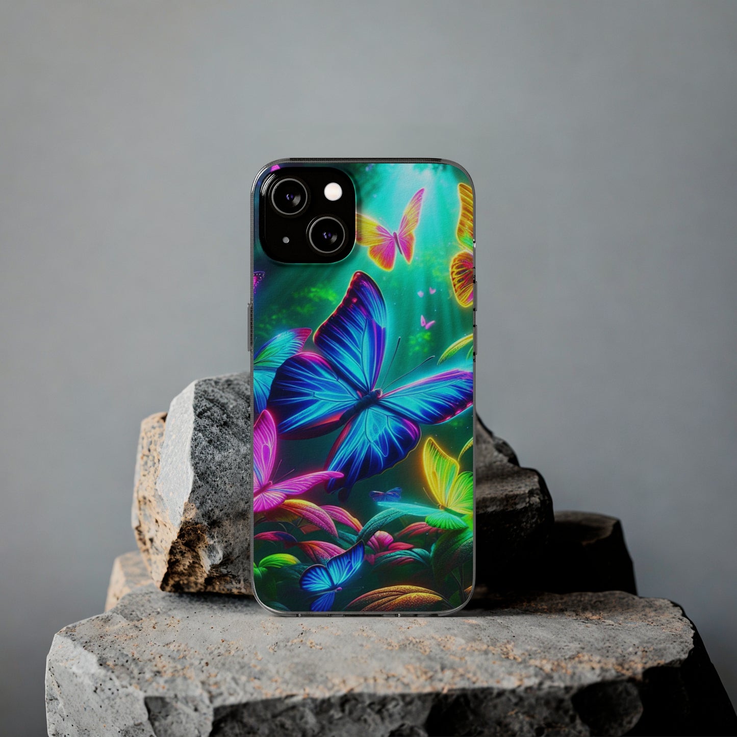 "Vivid Neon Flyaways" NEON Butterflies Art Polycarbonate Phone Case Samsung Galaxy s21 s22 Google Pixel 6 Iphone 11 12 13 14 Pro Max Mini Plus