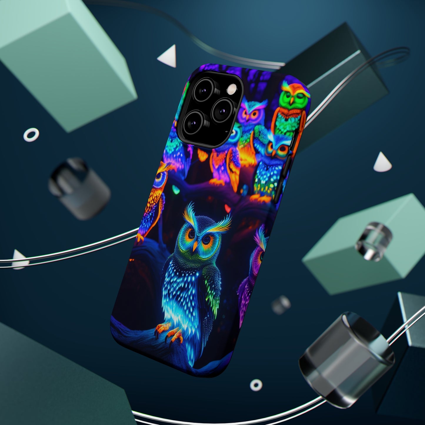 Glowing Neon Clan. Neon Owls Premium Art Magsafe Magnet Tough IPhone 13 14 15 Pro Plus Max and Mini in Matte and Glossy Phone cases