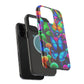 "Fantastic Fruition" Neon Butterflies and Mushrooms Premium Art Magsafe Magnet Tough IPhone 13 14 15 Pro Plus Max and Mini in Matte and Glossy Phone cases
