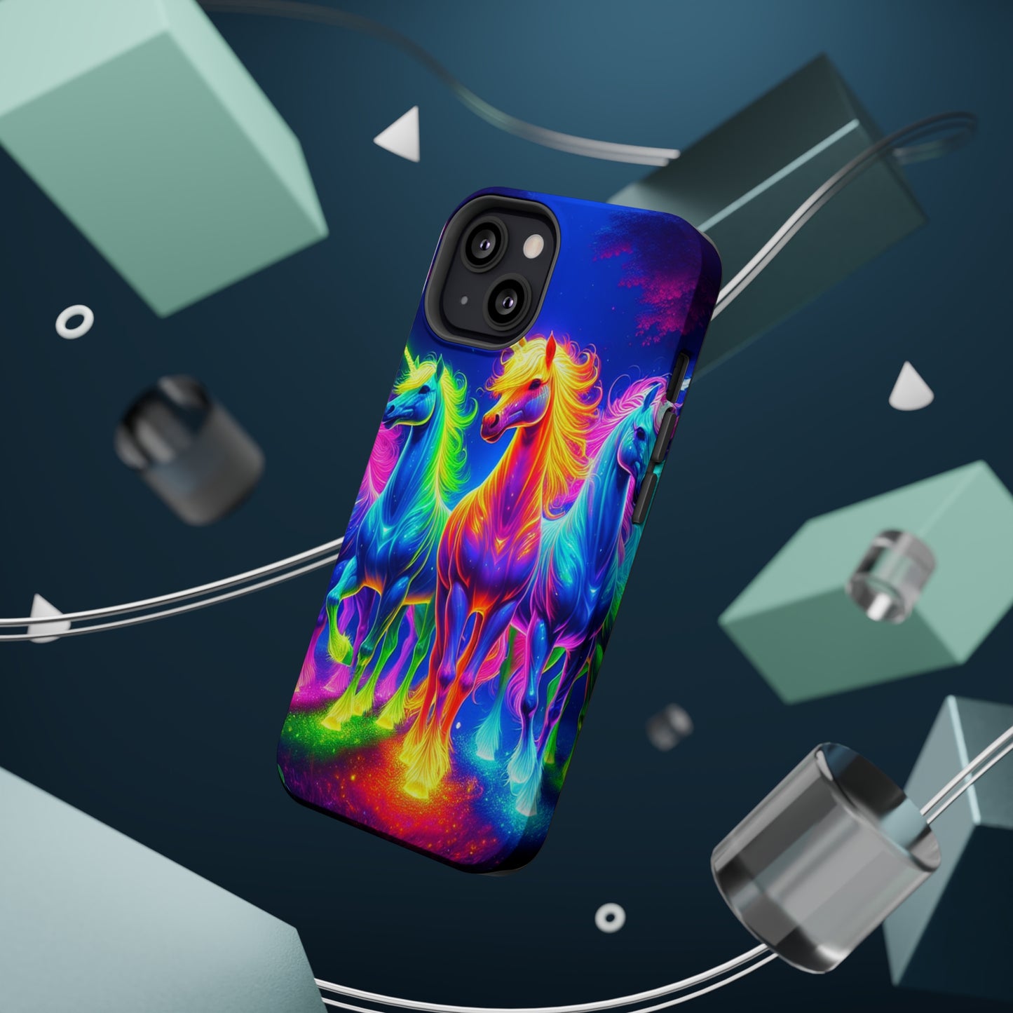 Neon Mystic Magicians Neon Unicorns Premium Art Magsafe Magnet Tough IPhone 13 14 15 Pro Plus Max and Mini in Matte and Glossy Phone cases