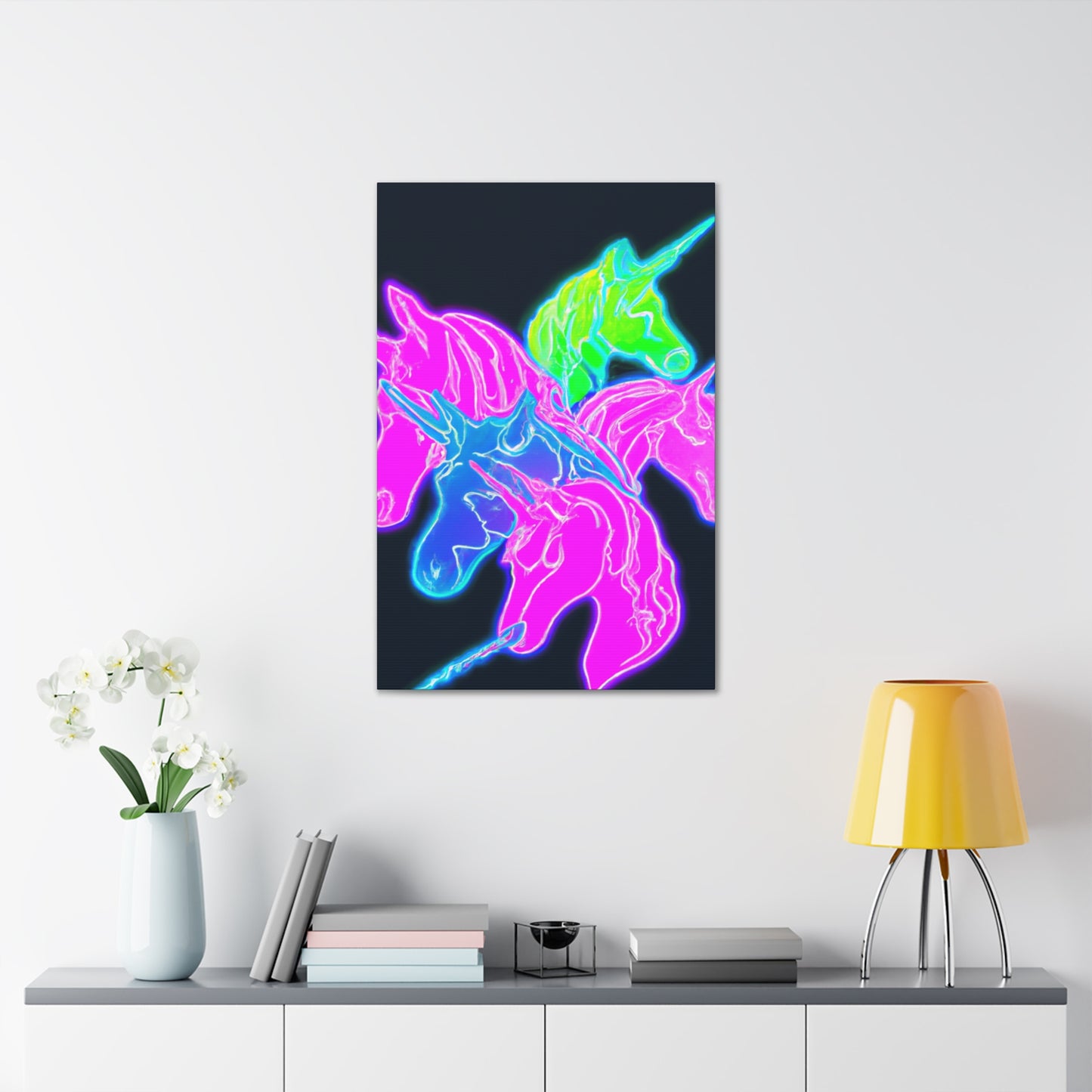 Neon Flurry Unicorns. NEON Unicorns Art Canvas