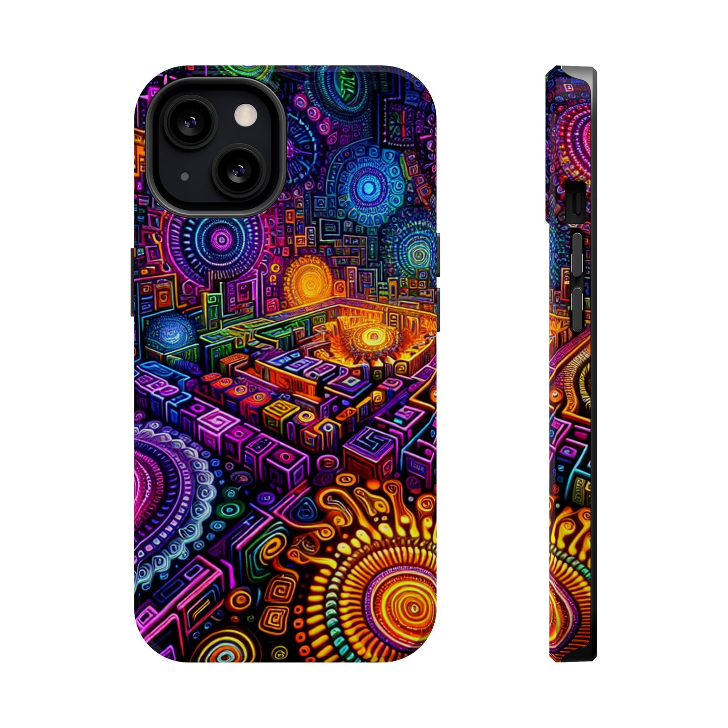 Vivid Voyage of Infinity Neon Splendor. Neon Trippy Infinity Patterns Premium Art Magsafe Magnet Tough IPhone 13 14 15 Pro Plus Max and Mini in Matte and Glossy Phone cases