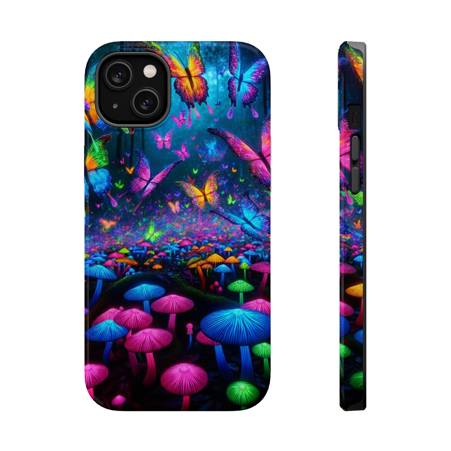 Neon Fruition Neon Butterflies and Mushrooms Premium Art Magsafe Magnet Tough IPhone 13 14 15 Pro Plus Max and Mini in Matte and Glossy Phone cases