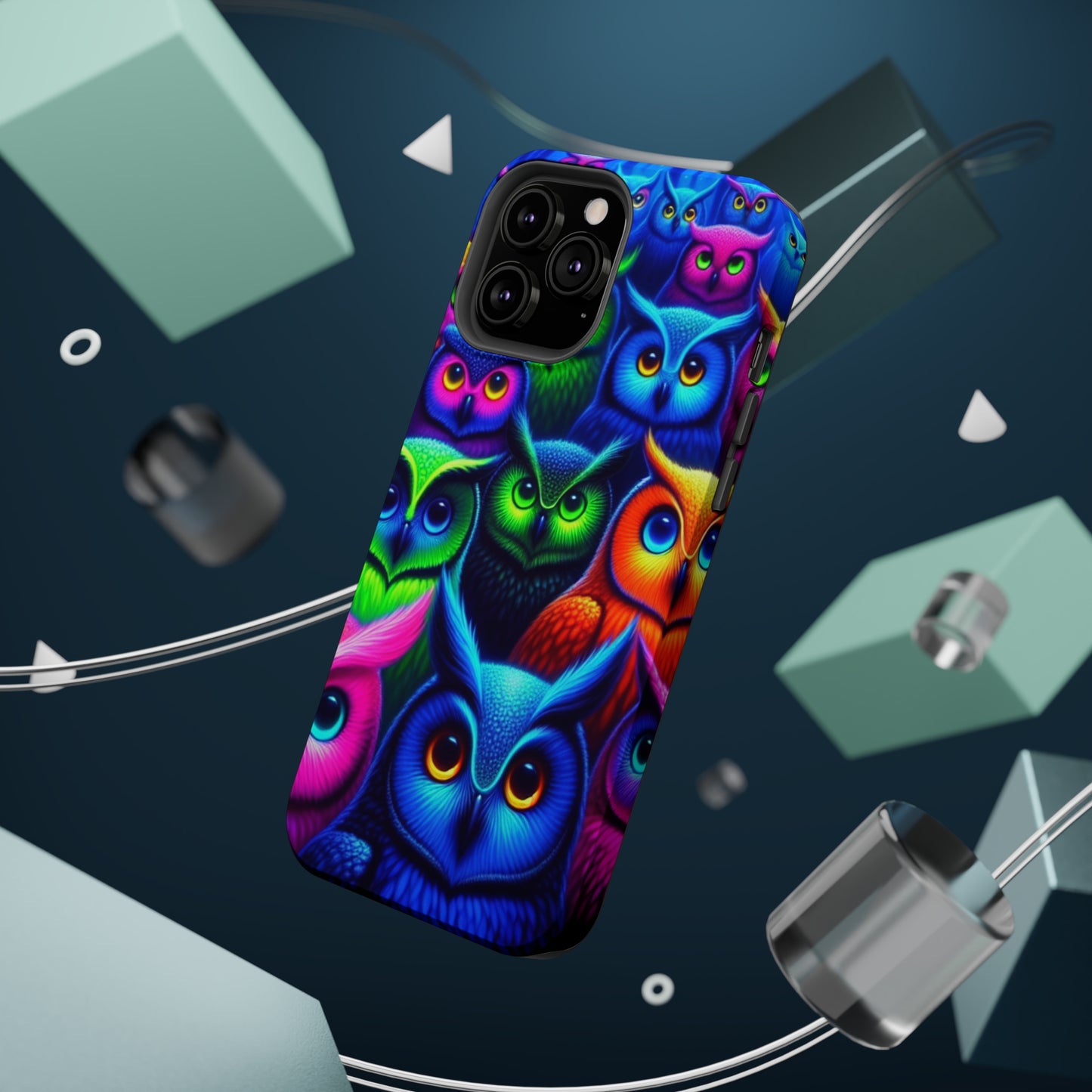 Neon Owlish Delight. Neon Owls Premium Art Magsafe Magnet Tough IPhone 13 14 15 Pro Plus Max and Mini in Matte and Glossy Phone cases