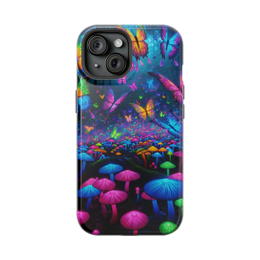 Neon Fruition Neon Butterflies and Mushrooms Premium Art Magsafe Magnet Tough IPhone 13 14 15 Pro Plus Max and Mini in Matte and Glossy Phone cases