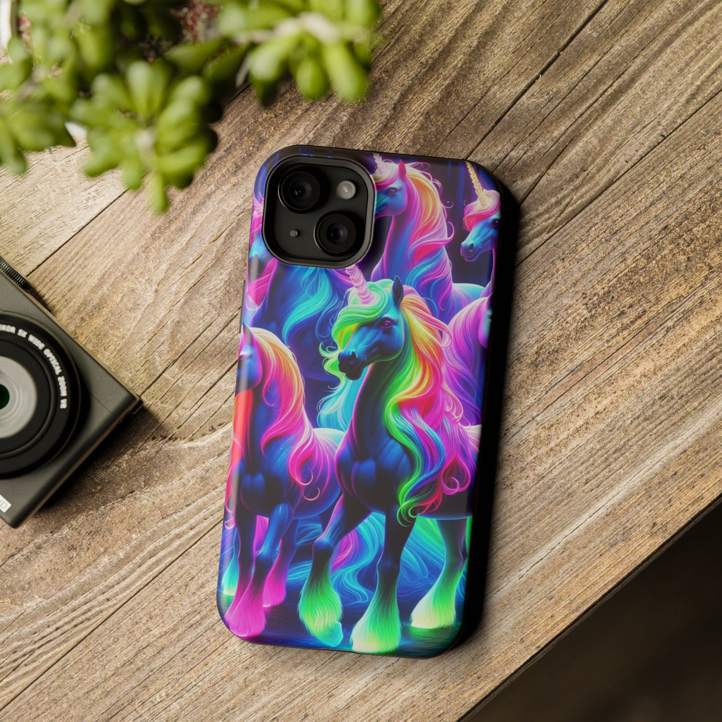 Neon Magic Skies - Unicorn Gang. Neon Unicorns Premium Art Magsafe Magnet Tough IPhone 13 14 15 Pro Plus Max and Mini in Matte and Glossy Phone cases