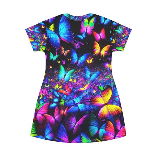 "Neon Butterfly Flutterings" Neon Butterflies Womans T Shirt Dress