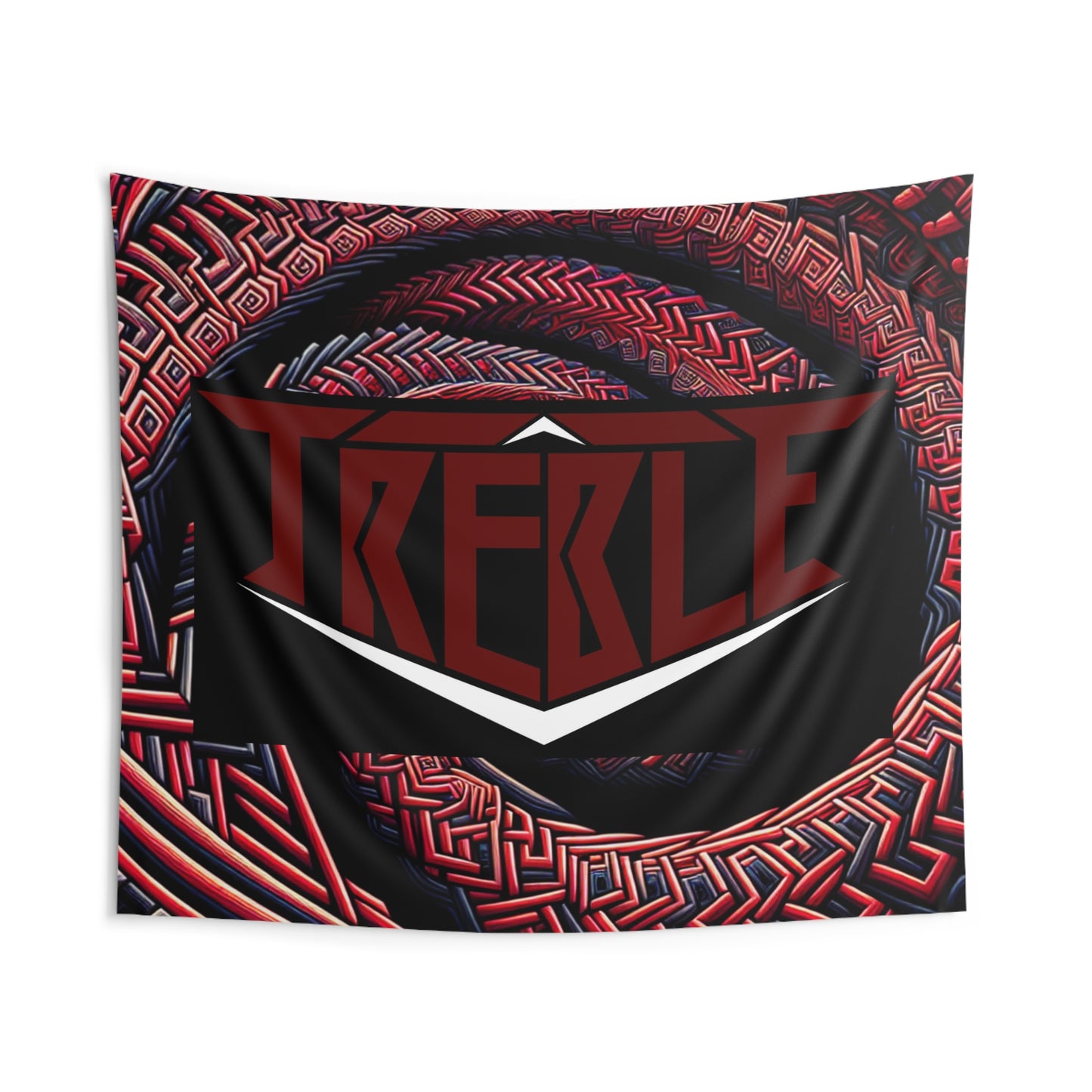 Treble "Aethereal Dreams in Wine and Trippy Darkness" Red & Black Infinity Patterns Art Tapestry
