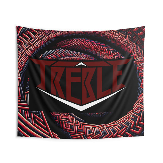 Treble "Aethereal Dreams in Wine and Trippy Darkness" Red & Black Infinity Patterns Art Tapestry