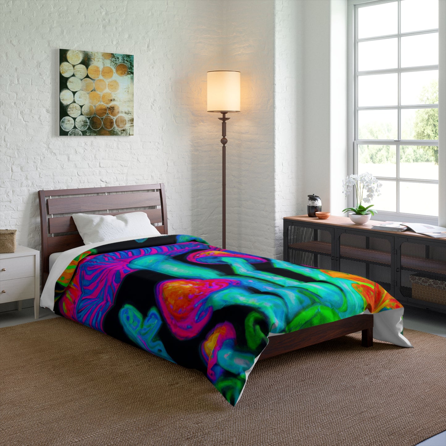 "Neon Luminescence" Butterflies & Mushrooms Comforter Blanket