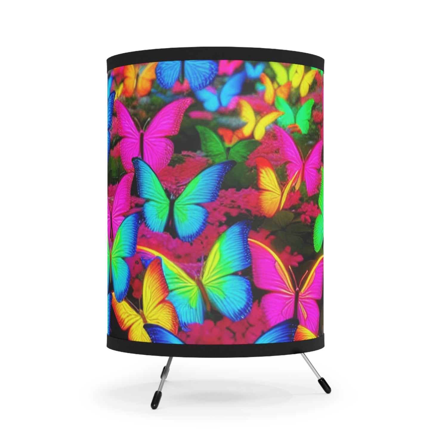 "Electric Flutter." - NEON Butterflies Art Tripod Lamp