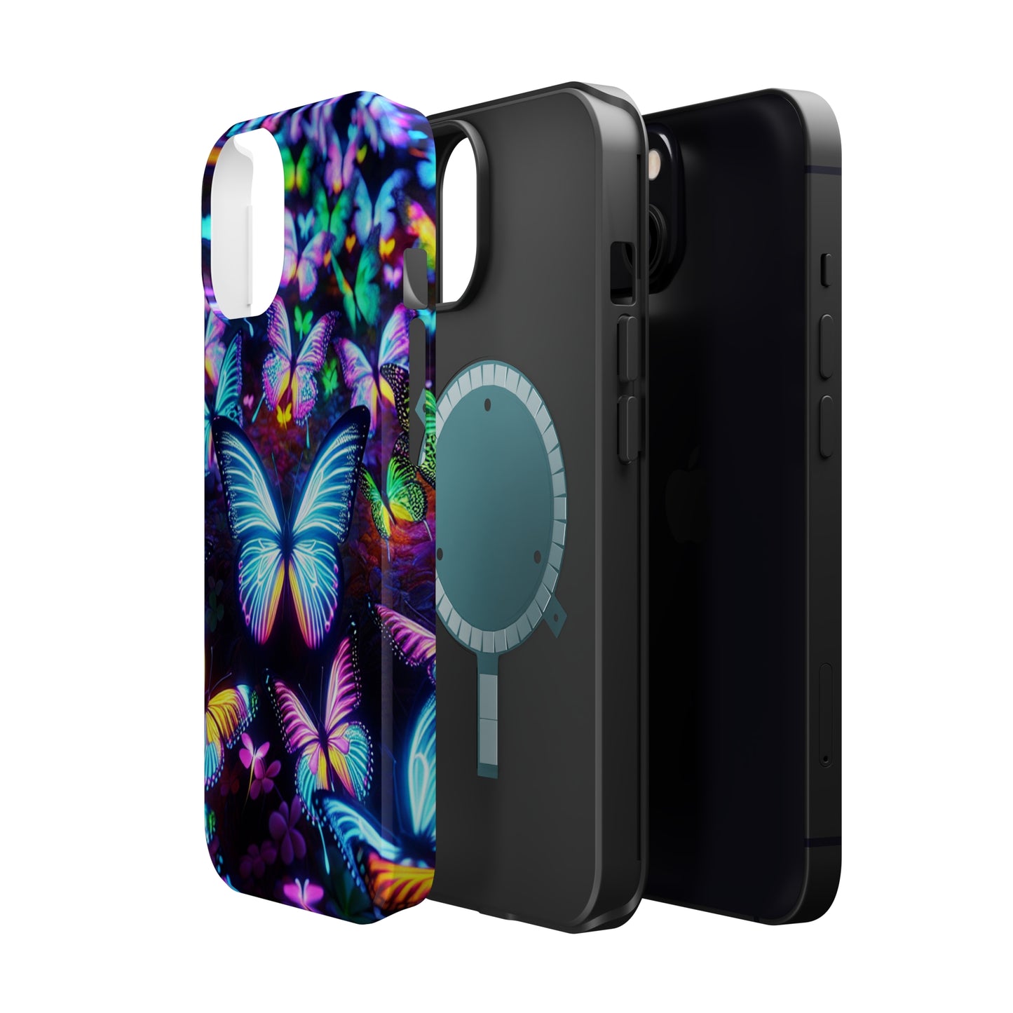 "Neon Butterflies in the Night Sky" Neon Butterflies Premium Art Magsafe Magnet Tough IPhone 13 14 15 Pro Plus Max and Mini in Matte and Glossy Phone cases