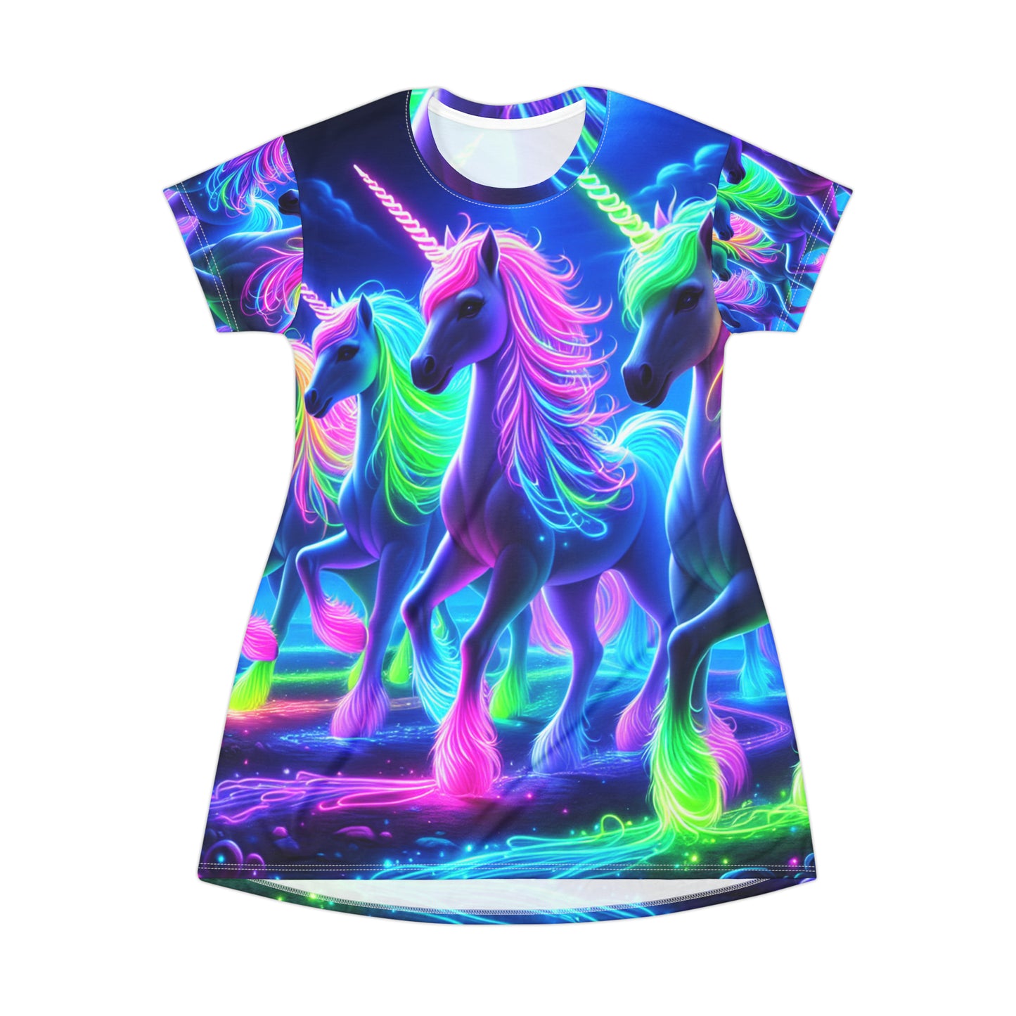 Neon Rainbow Dream Unicorns Neon Unicorns Womans T Shirt Dress