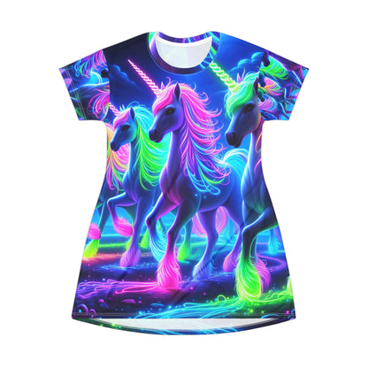 Neon Rainbow Dream Unicorns Neon Unicorns Womans T Shirt Dress