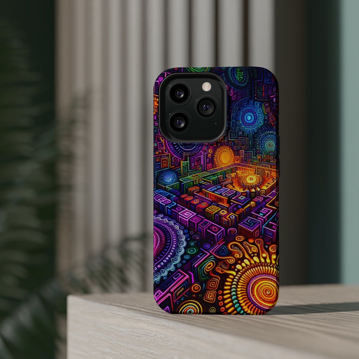 Vivid Voyage of Infinity Neon Splendor. Neon Trippy Infinity Patterns Premium Art Magsafe Magnet Tough IPhone 13 14 15 Pro Plus Max and Mini in Matte and Glossy Phone cases