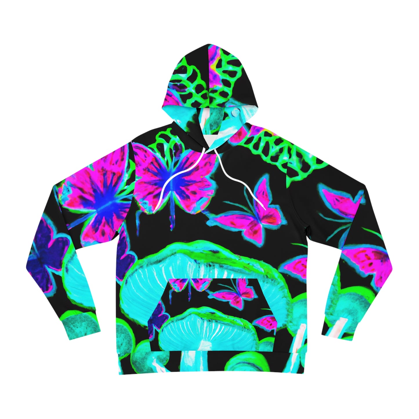 "Neon Twilight Enchantment" - Butterflies & Mushrooms AOP Hoodie
