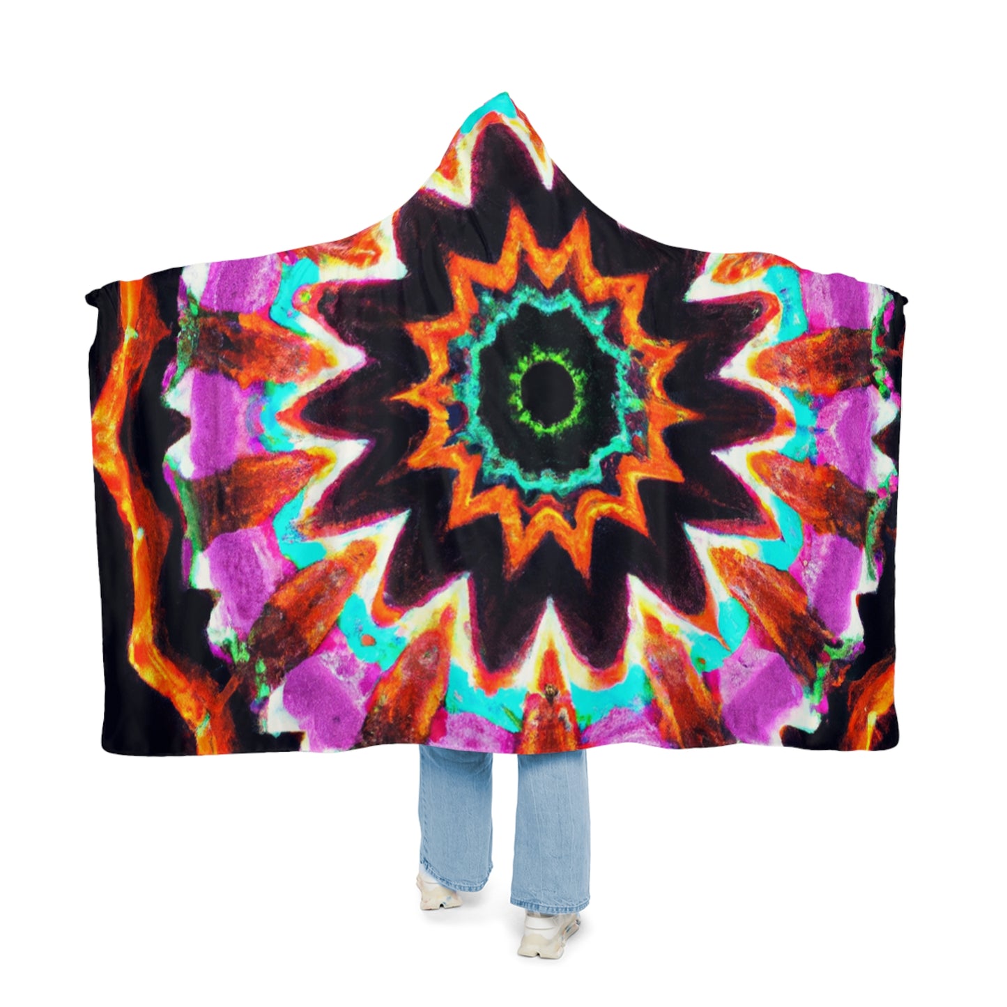 "Infinite Neon Wonderland" - NEON Infinity Patterns Art Hooded Snuggle Blanket