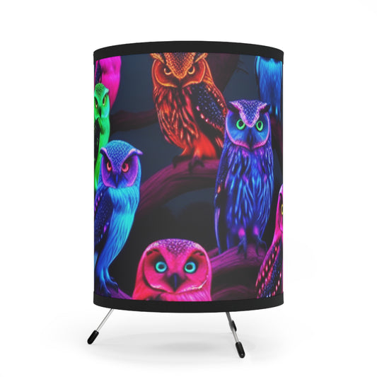 "Owls in Neon Hues" - NEON Owls Art Tripod Lamp