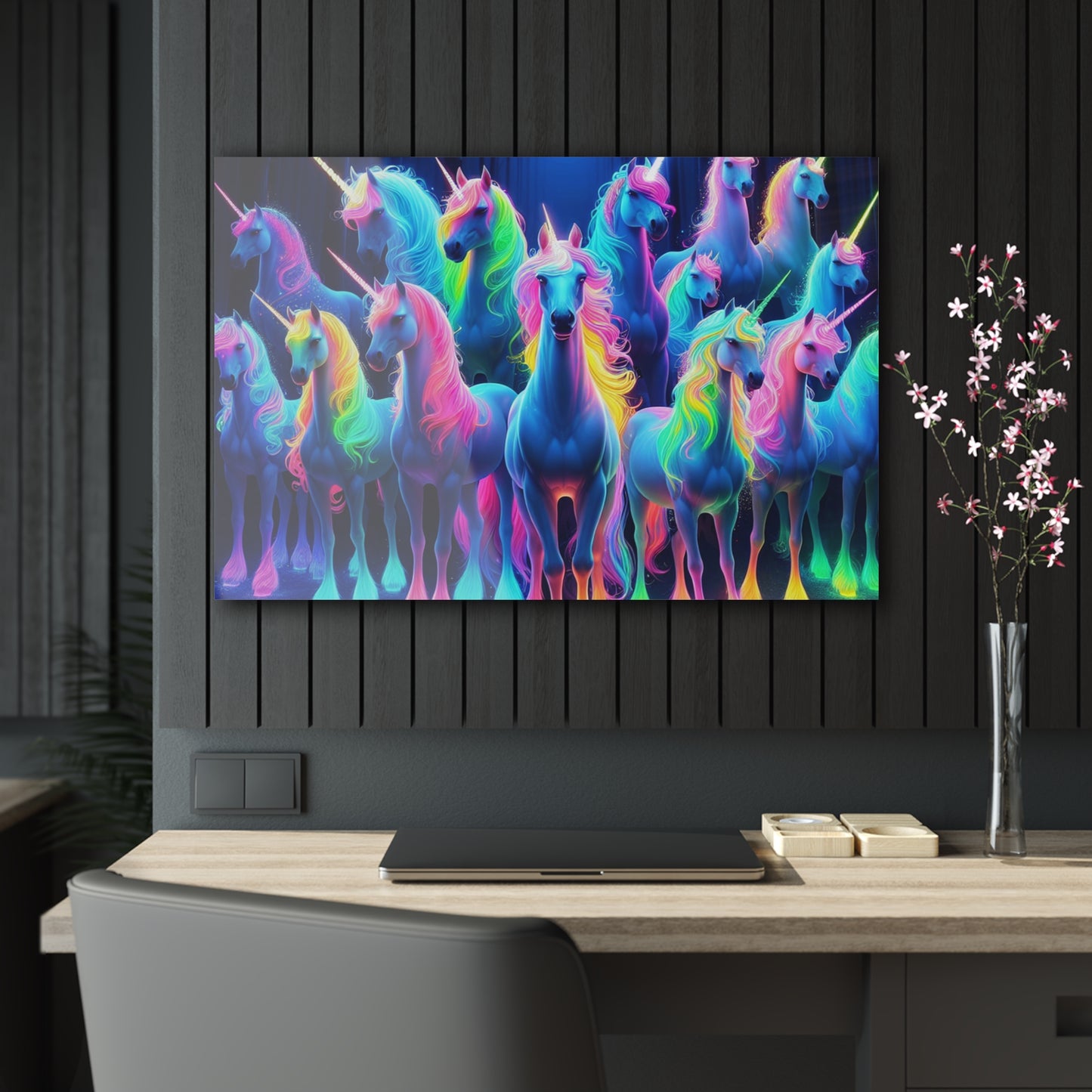 Cosmic Chromatic Unicorns. NEON Unocrons Art 1/4" Glossy Acrylic Art