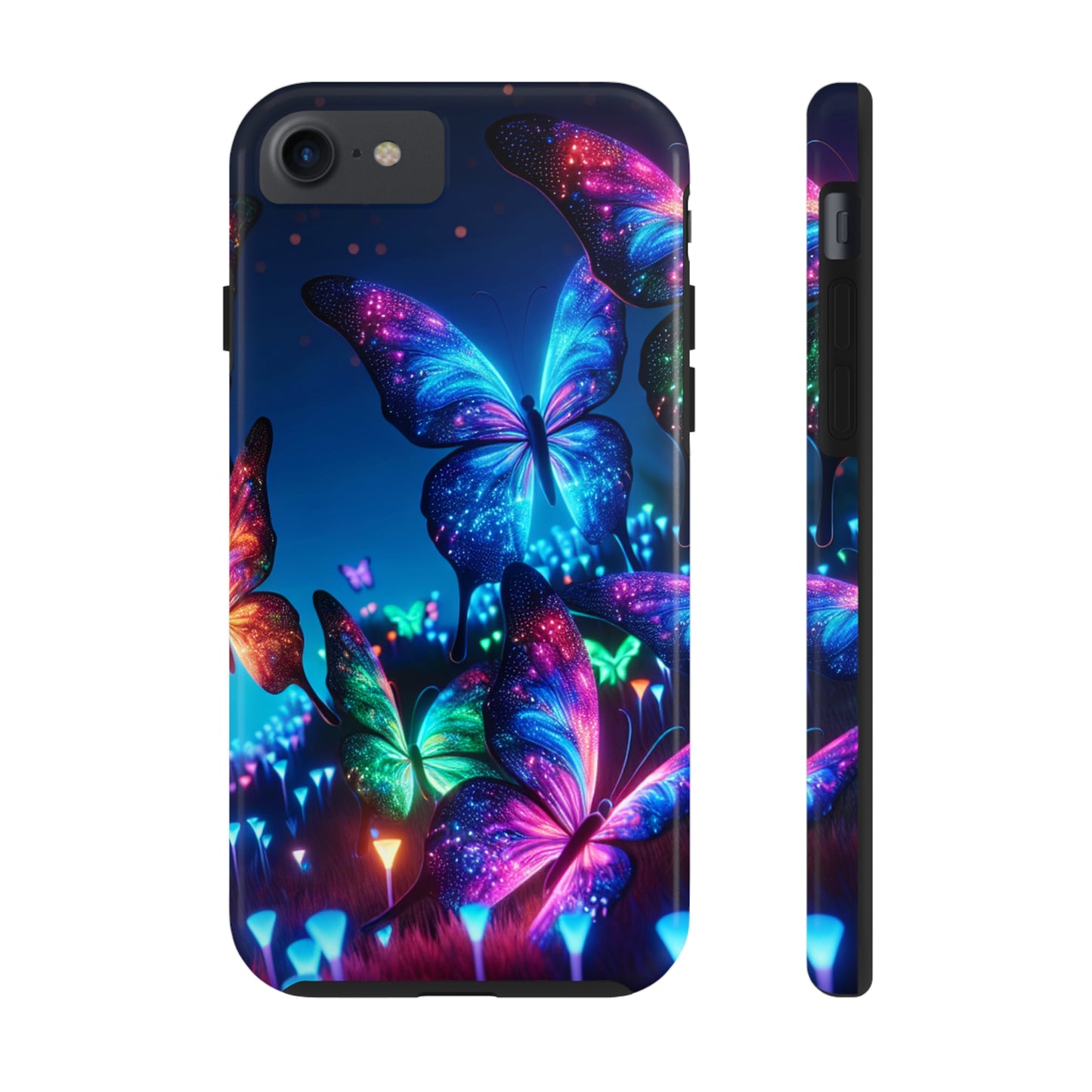 "Electric Morpho Rain" NEON Butterflies Tough Phone Case Iphone  7 8 9 10 11 12 13 14 SE X XR XS Pro Max Mini Plus