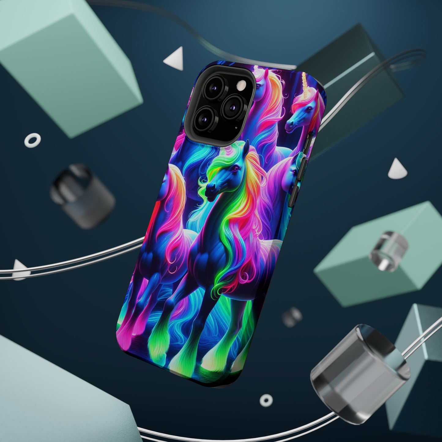 Neon Magic Skies - Unicorn Gang. Neon Unicorns Premium Art Magsafe Magnet Tough IPhone 13 14 15 Pro Plus Max and Mini in Matte and Glossy Phone cases