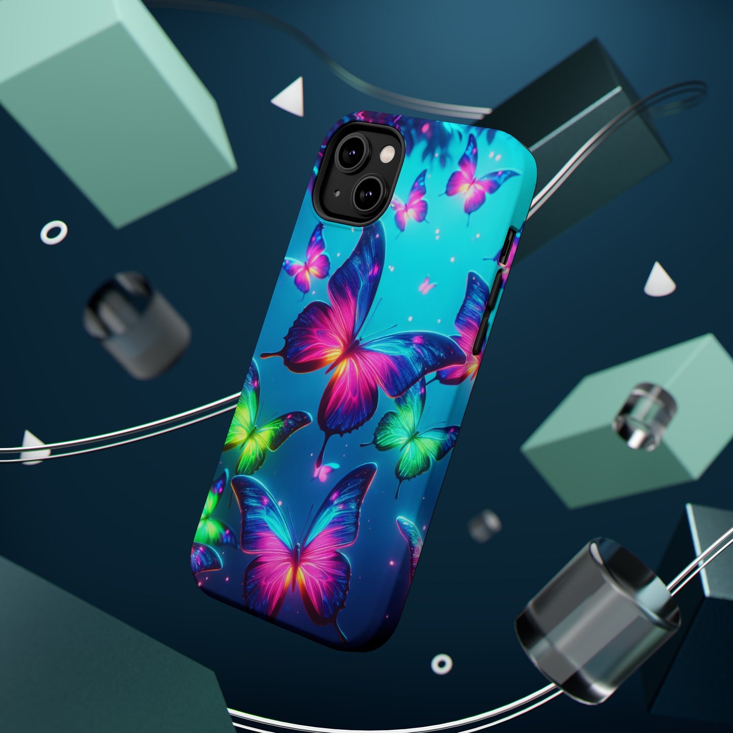 Vivid Glinting Neon Butterflies Neon Butterflies Premium Art Magsafe Magnet Tough IPhone 13 14 15 Pro Plus Max and Mini in Matte and Glossy Phone cases