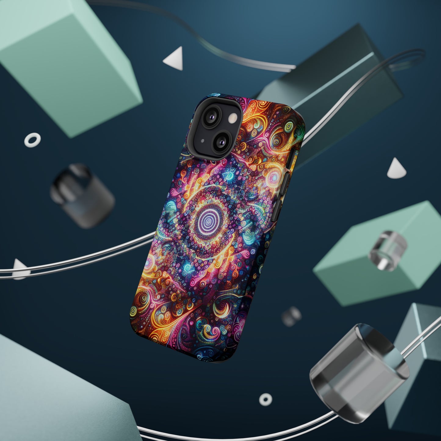 Cosmic Chromatic Mirage. Neon Trippy Infinity Patterns Premium Art Magsafe Magnet Tough IPhone 13 14 15 Pro Plus Max and Mini in Matte and Glossy Phone cases