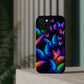 "Vibrant Neon Flutter" Neon Butterflies Premium Art Magsafe Magnet Tough IPhone 13 14 15 Pro Plus Max and Mini in Matte and Glossy Phone cases
