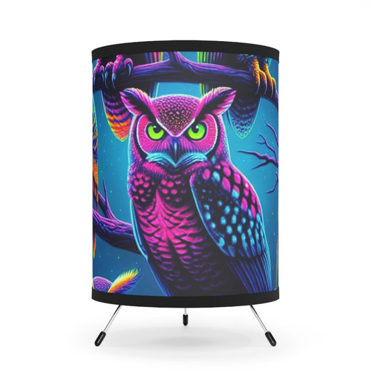 "Aurora Prisms Of The Night" - NEON Owls Art Tripod Lamp