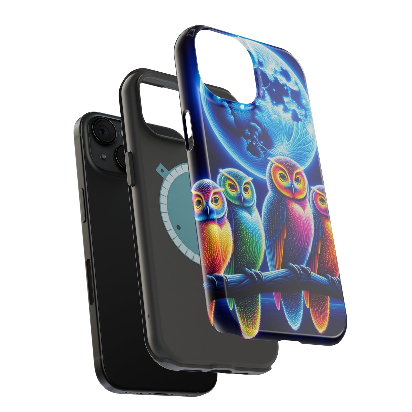 Neon Nocturnal Orbitals. Neon Owls Premium Art Magsafe Magnet Tough IPhone 13 14 15 Pro Plus Max and Mini in Matte and Glossy Phone cases