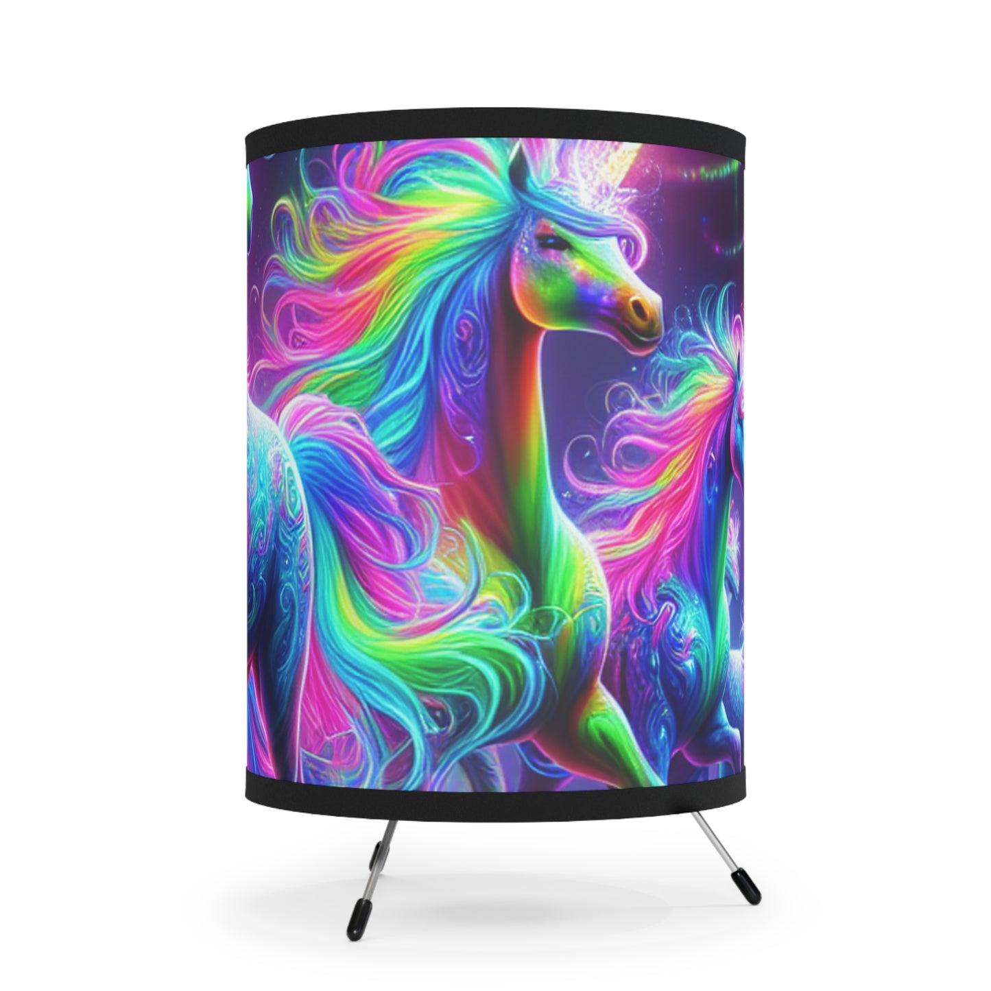 "Neon Reverie of the Unicorns" - NEON Unicorns Art Tripod Lamp