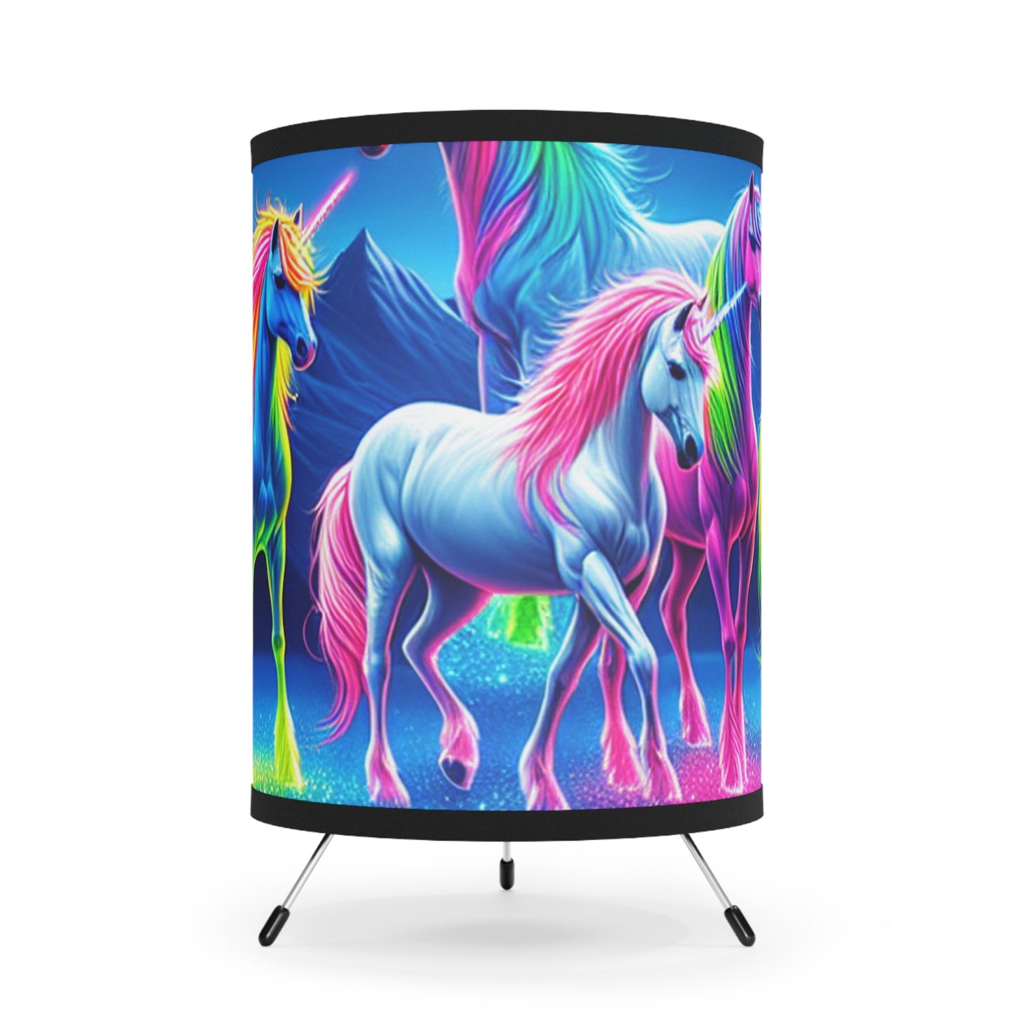 "Neon Dreaming Unicorns" - NEON Unicorns Art Tripod Lamp
