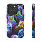 'Flock of Electric Flamses' NEON Owls Tough Phone Case