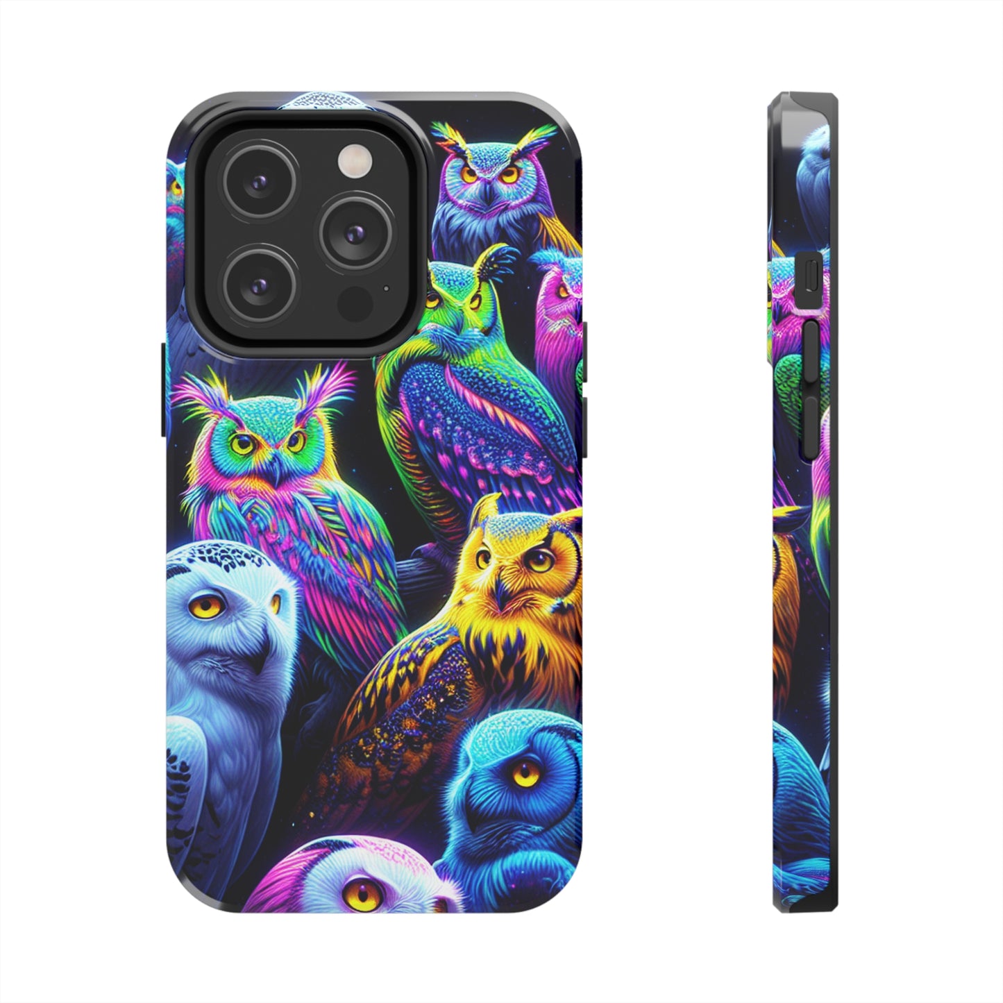 'Flock of Electric Flamses' NEON Owls Tough Phone Case