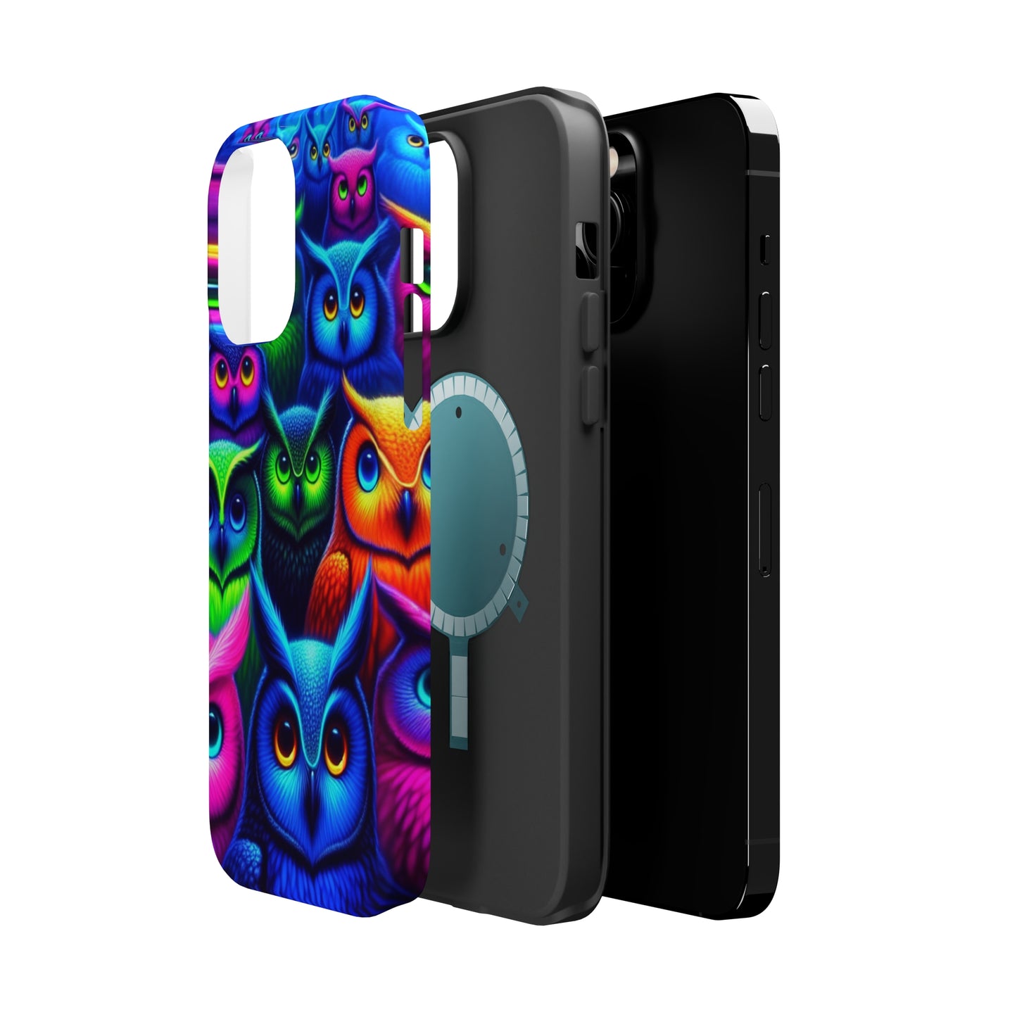 Neon Owlish Delight. Neon Owls Premium Art Magsafe Magnet Tough IPhone 13 14 15 Pro Plus Max and Mini in Matte and Glossy Phone cases