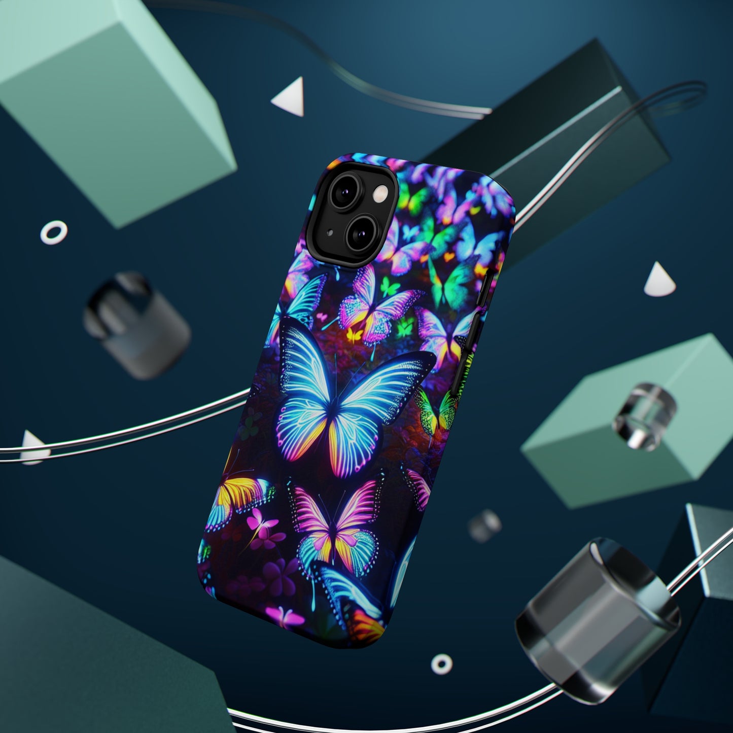 "Neon Butterflies in the Night Sky" Neon Butterflies Premium Art Magsafe Magnet Tough IPhone 13 14 15 Pro Plus Max and Mini in Matte and Glossy Phone cases