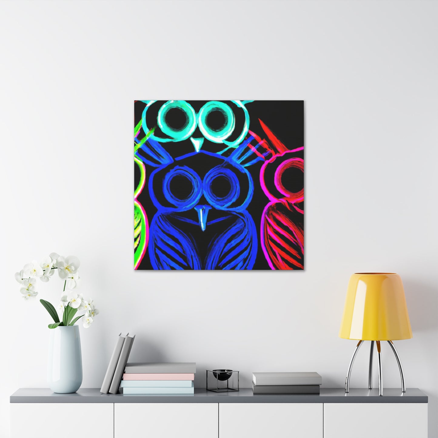 Neon Night Owls. NEON Owls Art Canvas