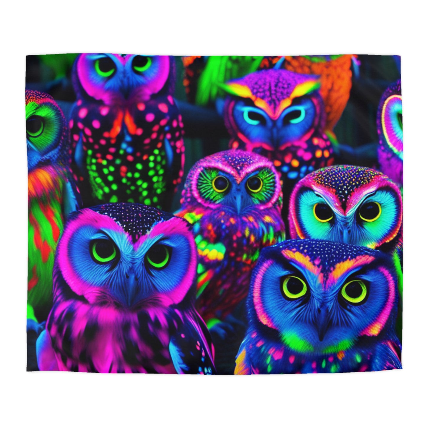 Antonio de Barcelos - NEON Owls Microfiber Duvet Cover