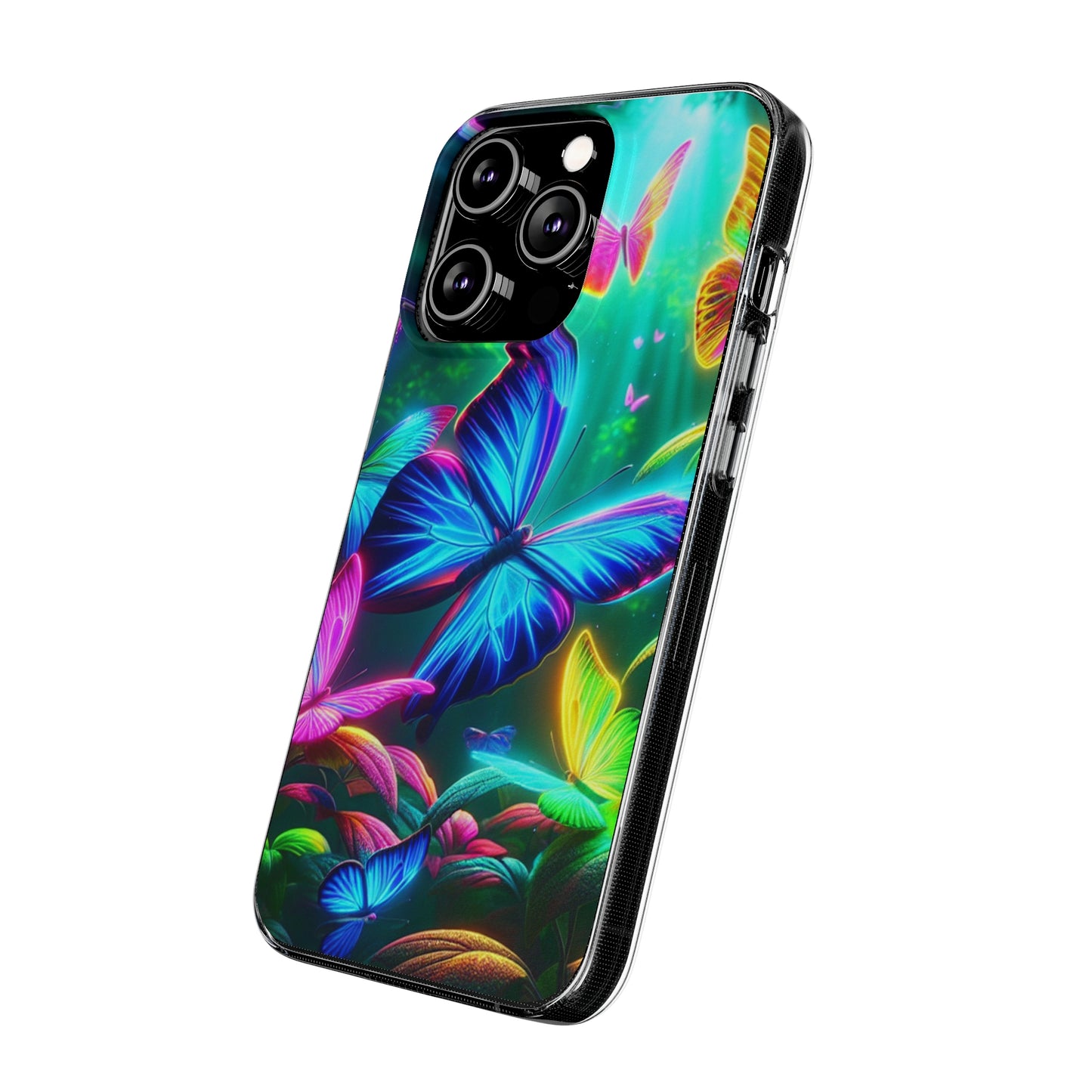 "Vivid Neon Flyaways" NEON Butterflies Art Polycarbonate Phone Case Samsung Galaxy s21 s22 Google Pixel 6 Iphone 11 12 13 14 Pro Max Mini Plus