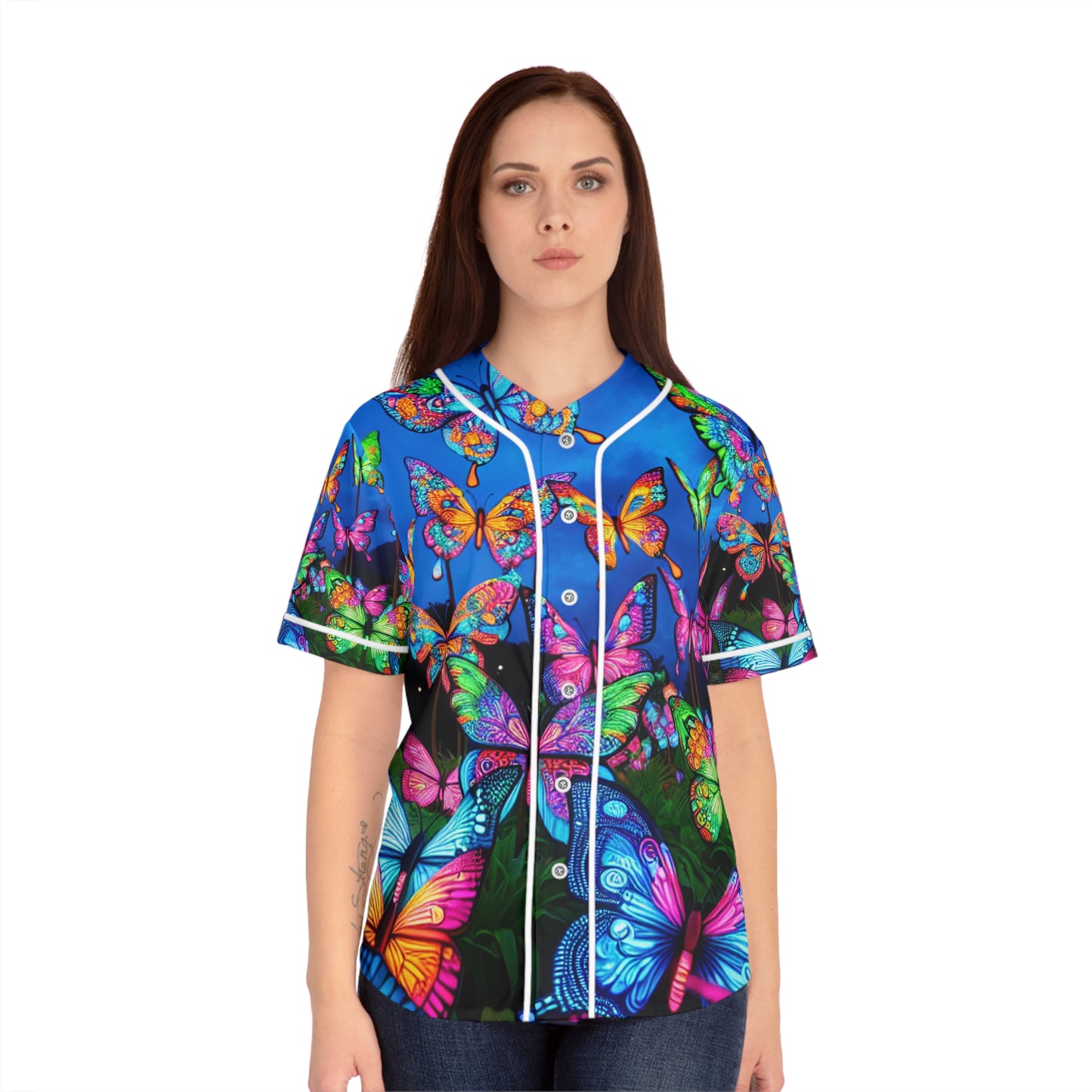 "Electric Flutter" Neon Butterflies Womans Jersey